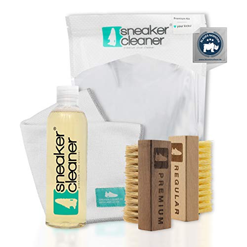 Sneaker Cleaner - kit de limpieza, 250ml de producto de limpieza with 2 cepillos para materiales sensibles e insensibles + 1 paño de microfibra