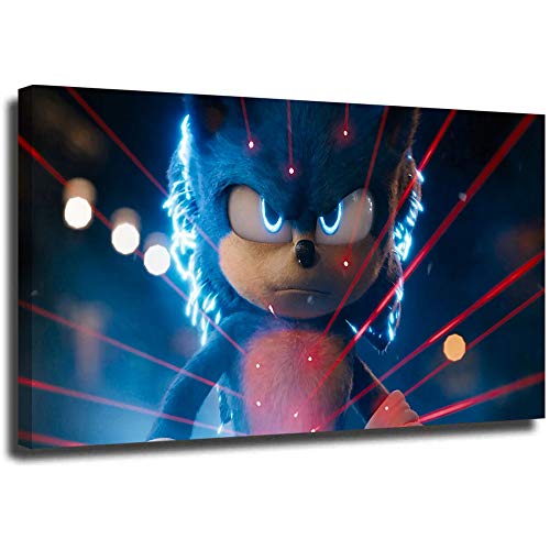 Sonic The Hedgehog - Pintura al óleo moderna, impresión en lienzo, decoración para el hogar, decoración de pared, película sónica y videojuego enmarcado listo para colgar, 71 x 50 cm