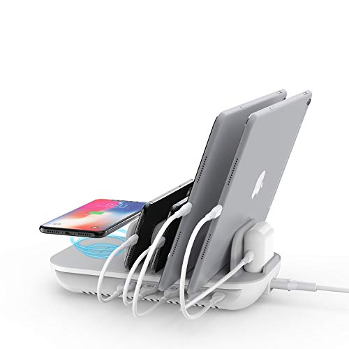 SooPii Estación de Carga de 5 Puertos de 60W con Plataforma de Carga Inalámbrica de 10W Un Puerto PD de 18W para iPad Pro, Phone XS/MAX/XR/X y 4 Puertos USB para Todos los Teléfonos y Tabletas SooPii Estación de Carga de 5 Puertos de 60W con Plataforma de Carga Inalámbrica de 10W Un Puerto PD de 18W para iPad Pro, Phone XS/MAX/XR/X y 4 Puertos USB para Todos los Teléfonos y Tabletas