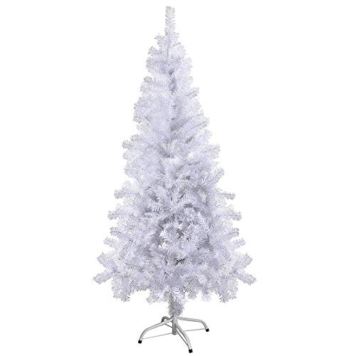 SunJas Árbol de Navidad Artificial Pino 120/150/180/210CM Árbol Espeso y Lujo Verde/Blanco/Nevado con Copos de Nieve Blancos y Piñones de Pino Soporte Metálico Árboles - Blanco, 150cm, 400 Puntas