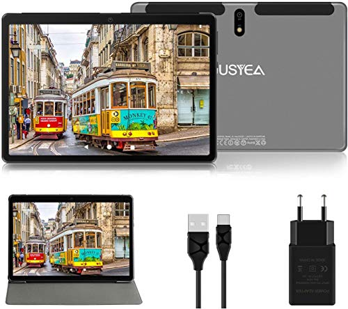 Tablet 10 Pulgadas Android 10.0 Tableta Ultra-Portátiles - RAM 4GB | 64GB Expandible (Certificación Google GMS) -JUSYEA - Batería de 8000mAh- WiFi - Cubierta - Gris
