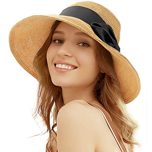 Tacobear Pamela Mujer Verano Sombrero Plegable Sombrero de Playa ala Ancha Sombrero de Sol Gorro de Paja Viaje Vacaciones Protección UV para Mujer (Negro)