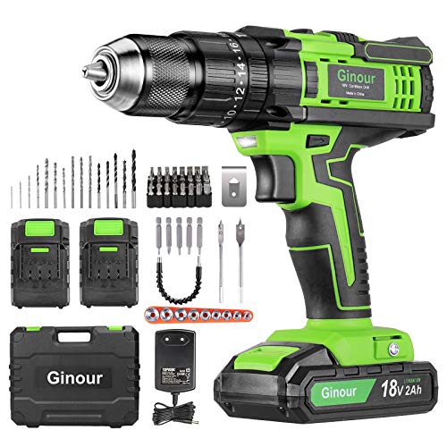Taladro Atornillador 18V, Ginour Destornillador Eléctrico 45N.m, 15PCS Taladros, 9PCS Llaves de vaso, 2PCS Brocas de Madera, 37 PCS Brocas de destornillador, 2 Baterías Litio de 2.0Ah, 1H Carga Rápida Taladro Atornillador 18V, Ginour Destornillador Eléctrico 45N.m, 15PCS Taladros, 9PCS Llaves de vaso, 2PCS Brocas de Madera, 37 PCS Brocas de destornillador, 2 Baterías Litio de 2.0Ah, 1H Carga Rápida