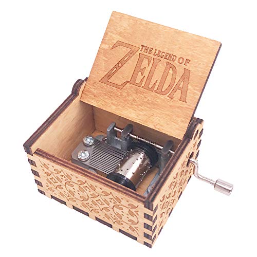 The Legend of Zelda - Caja de música con manivela, diseño de caja de música de madera tallada, tamaño mini, color marrón