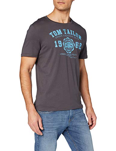 Tom Tailor Logo Camiseta, Gris (Tarmac Grey 10899), Large para Hombre
