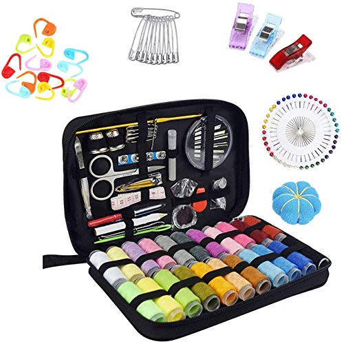 TOPSEAS Kit de costura,con 169 piezas Accesorios de costura premium con funda de transporte,De Coser Conjunto para Adulto Chicas Mini Casa Costura Caja para Viajes a Domicilio y Uso de Emergencia