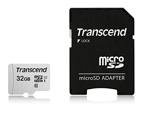Transcend TS32GUSD300S-AE, Tarjeta de memoria microSDHC de 32 GB Premium 300S clase 10, U1, UHS-I (hasta 95 MB/s), con adaptador,