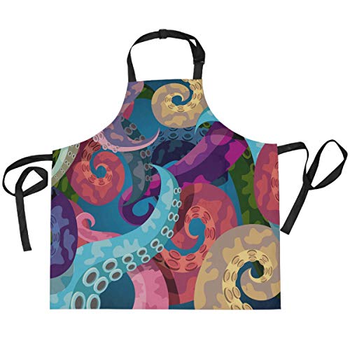 TropicalLife HaJie Babero ajustable delantal colorido pulpo tentáculo animal marino chef uniforme con 2 bolsillos para hombres y mujeres cocina cocina unisex ropa de trabajo