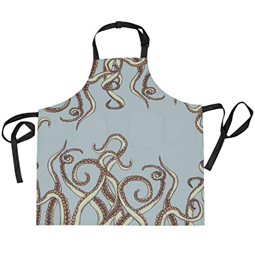 TropicalLife HaJie Babero ajustable delantal pulpo animal tentáculo océano mar Chef uniforme con 2 bolsillos para hombres mujeres cocina cocina unisex ropa de trabajo