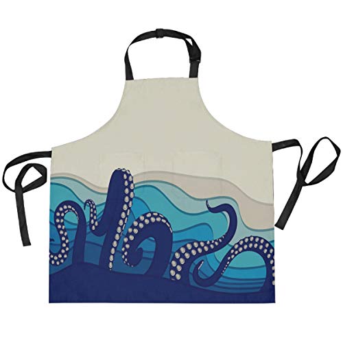 TropicalLife HaJie - Delantal ajustable con babero con diseño de animales de mar, pulpo, tentáculo, uniforme de chef con 2 bolsillos para hombres y mujeres, cocina, unisex, ropa de trabajo