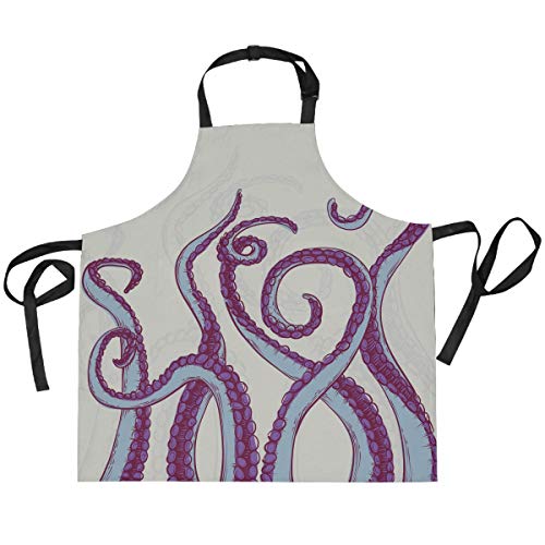 TropicalLife HaJie - Delantal ajustable con babero de pulpo tentáculo del océano con 2 bolsillos para hombres y mujeres, cocina, unisex, ropa de trabajo