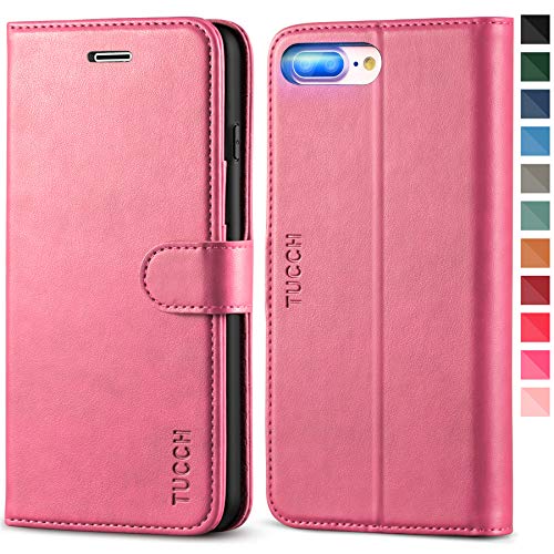 TUCCH Funda iPhone 7 Plus, Funda iPhone 8 Plus, Funda Tapa Protectora con Cáscara de TPU, Soporte Plegable, Ranura para Tarjeta, Cierre Magnético, Funda de Cuero PU para iPhone 8 Plus/7 Plus, Rosa