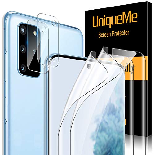 UniqueMe [2 Pack] TPU Protector de Pantalla y [2 Pack] Protector de Lente de cámara de Vidrio Templado para Samsung Galaxy S20 Plus (6.7 Pulgadas)
