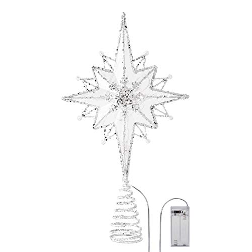 Valery Madelyn Estrella de Cinco Puntas Árbol de Navidad, 34cm Adornos Copa del árbol de Navidad de Metal con 10 Luces LED Cálidas, Decoraciones de Navidad Funciona con Batería No Incluida