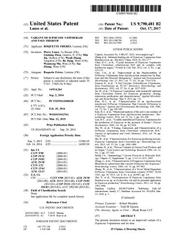 Variant of D-psicose 3-epimerase and uses thereof: United States Patent 9790481 (English Edition)