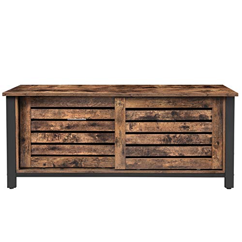 VASAGLE Mueble TV de hasta 48 Pulgadas, Armario para TV con Puertas Correderas y 2 Estantes, Mesa de TV, Tabla Baja en el Vestíbulo de Salón, Hierro, 110 x 40 x 45 cm, Marrón Rústico LTV41BX