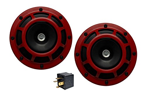 Velocity DUAL Super Tone LOUD Blast 139Db Universal Euro RED ROUND HORNS (Quantity 2) High / Low Tone Twin Horn Kit Pair Compact - Extremely LOUD for Porsche 356 911 912 930 914 924 928 944 959 968