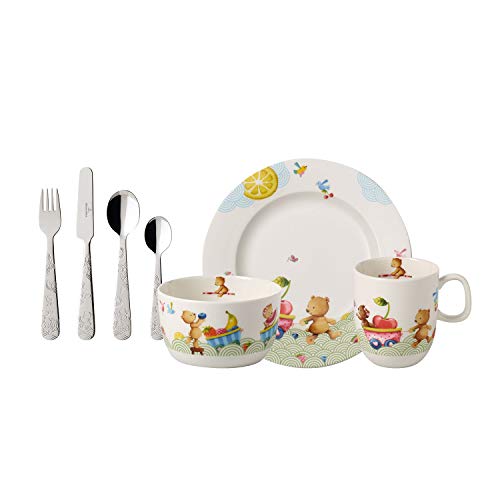 Villeroy & Boch Hungry as a Bear Vajilla infantil, 7 piezas, Porcelana Premium/Acero inoxidable, Blanco/Multicolor