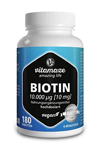 Vitamaze® Biotina 10000 mcg de Alta Dosis y Vegana, 180 Tabletas para 6 Meses, Vitamina B7, 10 mg de Biotina pura para la Piel y el Crecimiento del Cabello, Suplemento sin Aditivos Innecesarios Vitamaze® Biotina 10000 mcg de Alta Dosis y Vegana, 180 Tabletas para 6 Meses, Vitamina B7, 10 mg de Biotina pura para la Piel y el Crecimiento del Cabello, Suplemento sin Aditivos Innecesarios