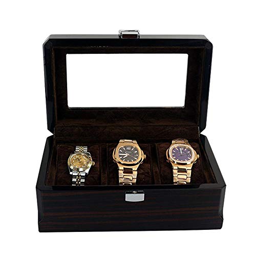 Watch Boxes Caja para Relojes Caja De Almacenamiento De Joyero De Almacenamiento De Monitor De Vidrio De Madera con Cerradura (3 Ranuras) Wood Color