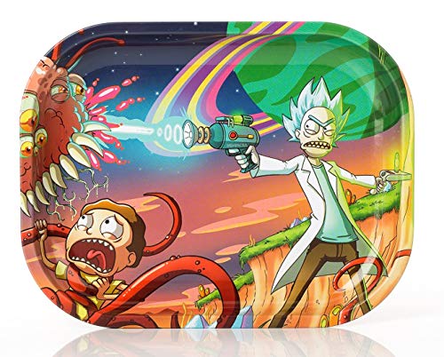 Wepeel - Bandeja para liar cigarrillos pequeña de metal. Rolling tray Rick and Morty (18 x 14cm). (Modelo 3)