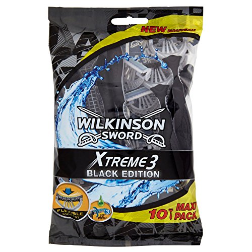 Wilkinson Xtreme 3 Black Edition - Máquina desechable de 3 hojas con cabezal flexible, pack 10 unidades