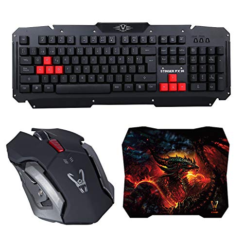 Woxter Stinger FX 95 W Kit - Kit Gaming inalámbrico Compuesto por Teclado Wireless Multimedia, ratón con resolución Ajustable (800, 1200, 1600 dpi) y Alfombrilla de 28x24cm