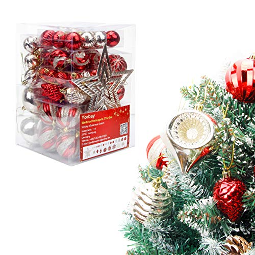 Yorbay 77 Piezas Bolas de Navidad de 3-9.5 cm Adornos Navideños para Arbol 1 Topstar, Decoración de Navidad Inastillable, Regalos de Colgantes de Navidad Yorbay 77 Piezas Bolas de Navidad de 3-9.5 cm Adornos Navideños para Arbol 1 Topstar, Decoración de Navidad Inastillable, Regalos de Colgantes de Navidad
