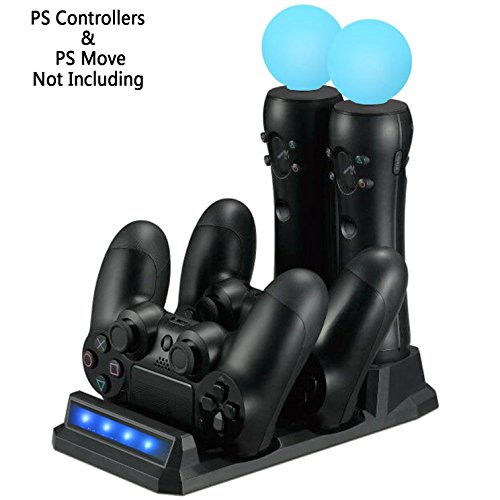 YOUSHARES estación de carga quad para el movimiento ps movimiento y el controlador PS4 de Sony PlayStation 4 PS4 delgado pro PS4 (cargador quad) Negro