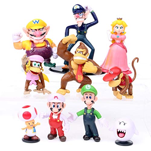YUNMEI Mario Juguetes 10pcs/ Set Mario Bros PVC Figuras De Acción Muñeca Luigi Peach Donkey Kong Toad Anime Figuras Juguetes Niños Regalo De Cumpleaños