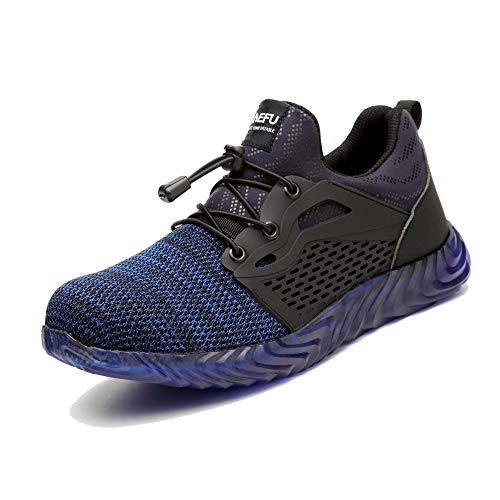 Zapatos de Seguridad para Hombre Zapatillas Deportivas de Mujer Puntera de Acero Calzado de Industrial Trabajo Construcción Botas Tácticas Trekking Azul-3 EU43