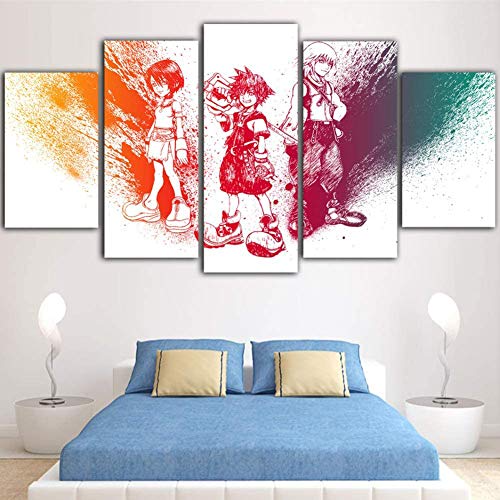 ZYUN Canvas Print Picture 5 Piece Wall Art Impresión HD Póster Kingdom Hearts Anime Habitación Infantil De Dibujos Animados Mural para La Decoración del Hogar,B,20×35×2+20×45x2+20x55×1