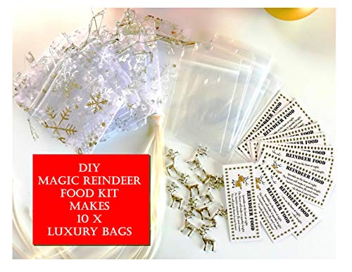 10 x DIY Magic Reno Food Kit – Magic Glitter Dust Oats – Papa Nochebuena caja de relleno – Niños Artesanía tradición artesanal etiquetas de Rudolfo hechas a mano