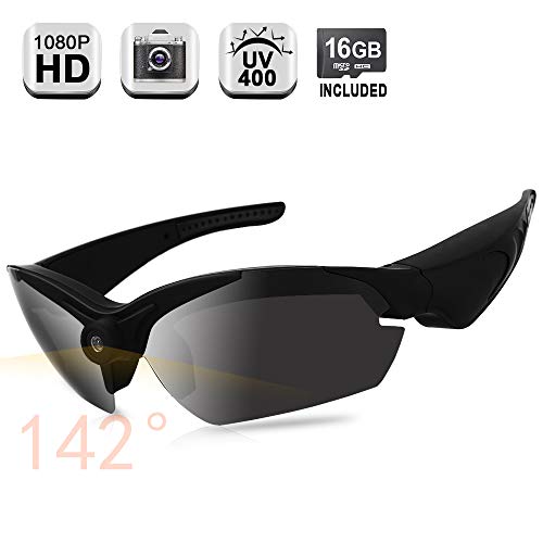 1080P HD Cámara Gafas de Sol Grabadora Vídeo Cámara Acción con Lente de Angulo Visión Amplio 142 Grados, Lente Polarizada UV400, Tarjeta Memoria de 16GB Incorporada 1080P HD Cámara Gafas de Sol Grabadora Vídeo Cámara Acción con Lente de Angulo Visión Amplio 142 Grados, Lente Polarizada UV400, Tarjeta Memoria de 16GB Incorporada