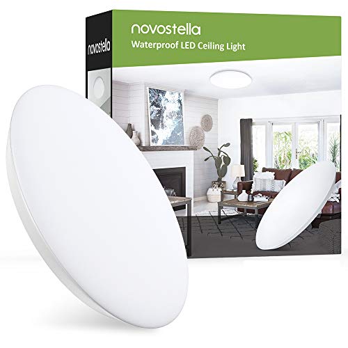 18W Plafón LED Techo Novostella 1800lm Luz Plafon Baño LED Redondo 300mm, Impermeable IP65 Blanco Frío 6000K, Diseño Ultradelgado, Adecuada para Baños, Cocinas, Dormitorio y Pasillo