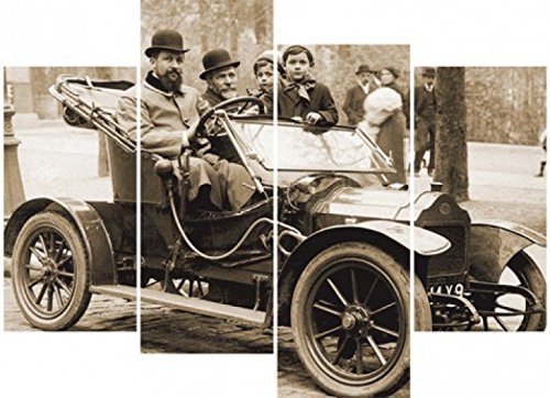 1art1 Coches Antiguos - Brouhot Car In Paris, 1910, 4 Parts Cuadro, Lienzo Montado sobre Bastidor (120 x 80cm)