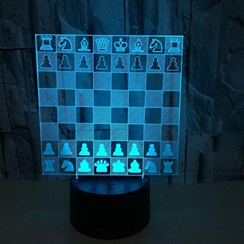 3D Entertainment Series Chess Black Base LED Luz de Noche，7 Colores de con Acrílico Plano & ABS Base & Cargador USB