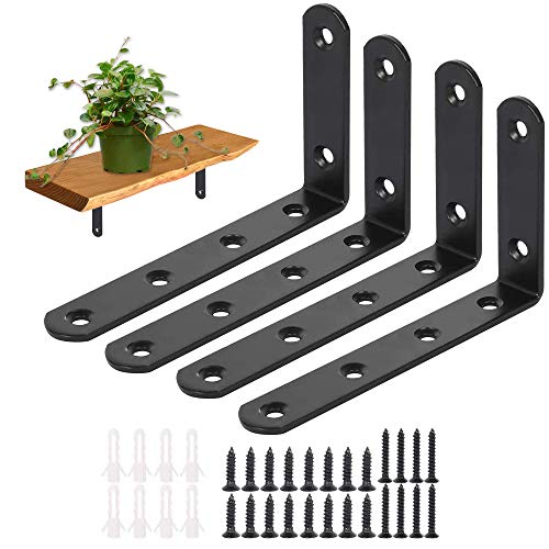 4 Soportes para Estantes, Soportes para Estante de Andamio, Soportes en Forma de L, Soportes de Metal en Ángulo Recto con Tornillos, Soportes de Esquina Negros de Acero para Estantes Flotantes 4 Soportes para Estantes, Soportes para Estante de Andamio, Soportes en Forma de L, Soportes de Metal en Ángulo Recto con Tornillos, Soportes de Esquina Negros de Acero para Estantes Flotantes