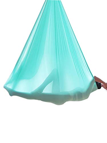 5 x 2.8 m aéreo Yoga Hamaca de seda para yoga flying Swing Cinturones de yoga antigravedad mosquetón/cadena de margaritas/placa colgante, azul celeste