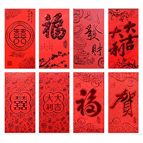 60 unidades de sobres rojos para el año nuevo chino, 8 diseños (8,8 x 16,5 cm)