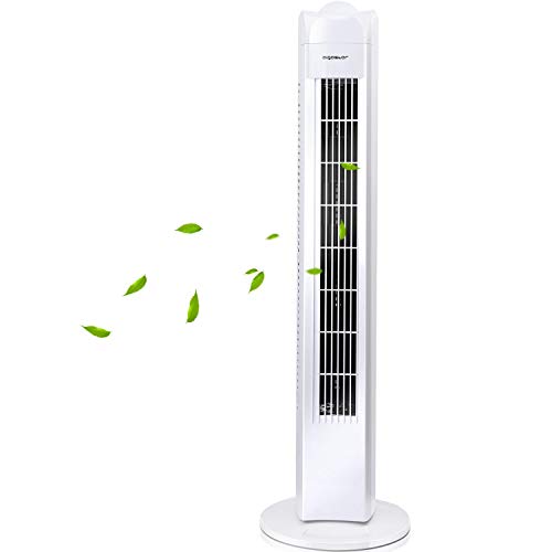 Aigostar Duke 33QRV - Ventilador de torre oscilante, 50W potencia, 3 velocidades, 77cm de altura, asa de transporte. Color blanco.