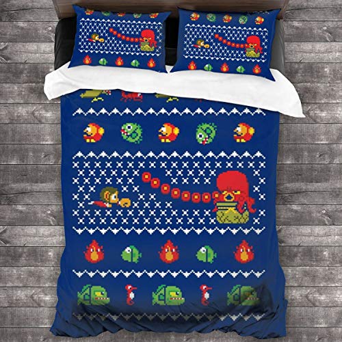 Alex Kidd In Christmas World Juego de cama de 3 piezas, funda de edredón de 86 x 70 pulgadas, decorativo juego de cama de 3 piezas con 2 fundas de almohada