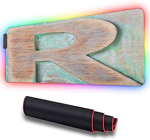 Alfombrilla de ratón RGB para juegos, bloque de madera con letras antiguas LED suave extendida grande con 9 modos de iluminación, 2 niveles de brillo, alfombrillas de ratón 600x350x30mm