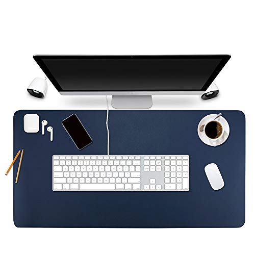Alfombrilla protectora para escritorio de Bubm; 90 x 45 cm, organizador de escritorio de piel sintética, material secante, con cómoda superficie de escritura, color azul oscuro 90x45cm