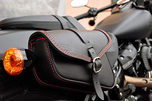 Alforja Lado Derecho para los Modelos Harley Davidson Softail 2018-2020 Fat Bob, Street Bob, Low Rider y Slim, Fabricado en Italia Costuras Rojas ENDSCUOIO