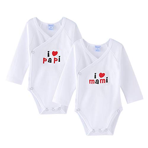 Amomí Body para Bebé, Pack de 2 unidades, 0 Mes Para Recién Nacidos ,Manga Larga, 100% algodón, Suave Bodies con Botones de Presión, Color Blanco y Crudo (1 Mes, I Love Papa, Mama) Amomí Body para Bebé, Pack de 2 unidades, 0 Mes Para Recién Nacidos ,Manga Larga, 100% algodón, Suave Bodies con Botones de Presión, Color Blanco y Crudo (1 Mes, I Love Papa, Mama)
