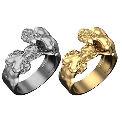 Amor Pareja Abrazo Beso Anillo Oro/Plata Color Exagerado Figura Hombres Y Mujeres Serie Anillo Moda Amante De La Moda Regalo De San Valentín Joyería De Boda