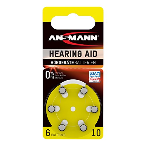 Ansmann 5013223 - Pila para audífono 10 zinc aire, 1,4V PR70 AZA10, 6 unidades, color amarillo