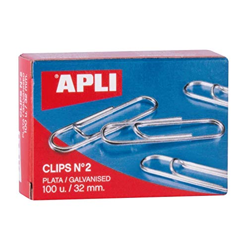 APLI 11714 Clips galvanizados numero 2, 32 mm, 100 u, Plata