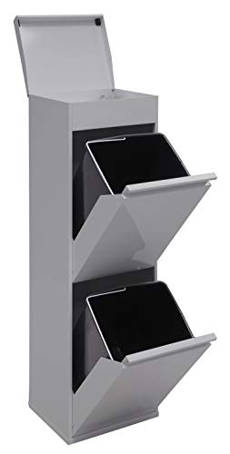 Arregui Top CR222-B Cubo de Basura y Reciclaje de Acero de 2 Cubos con Tapa y Bandeja Superior Multiusos, Gris Claro, 97.5x30.6x24.5 Arregui Top CR222-B Cubo de Basura y Reciclaje de Acero de 2 Cubos con Tapa y Bandeja Superior Multiusos, Gris Claro, 97.5x30.6x24.5